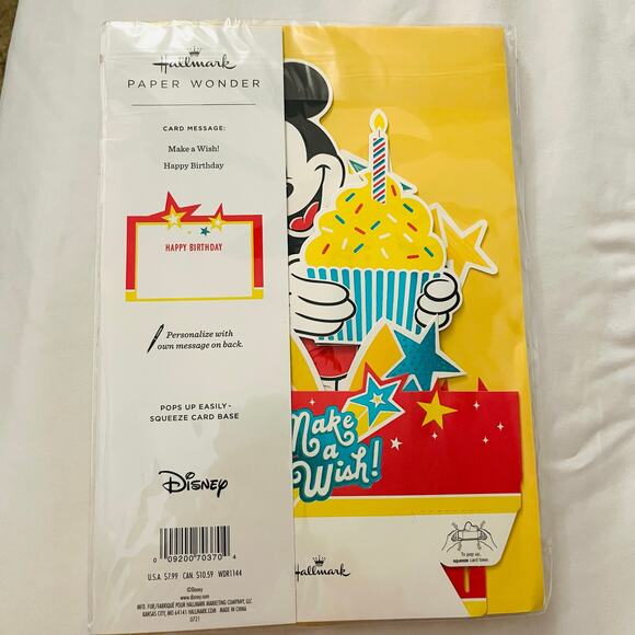 Hallmark Disney Mickey Mouse Pop Up Birthday Card Paper Wonder 3D “Make a Wish” - Picture 4 of 4